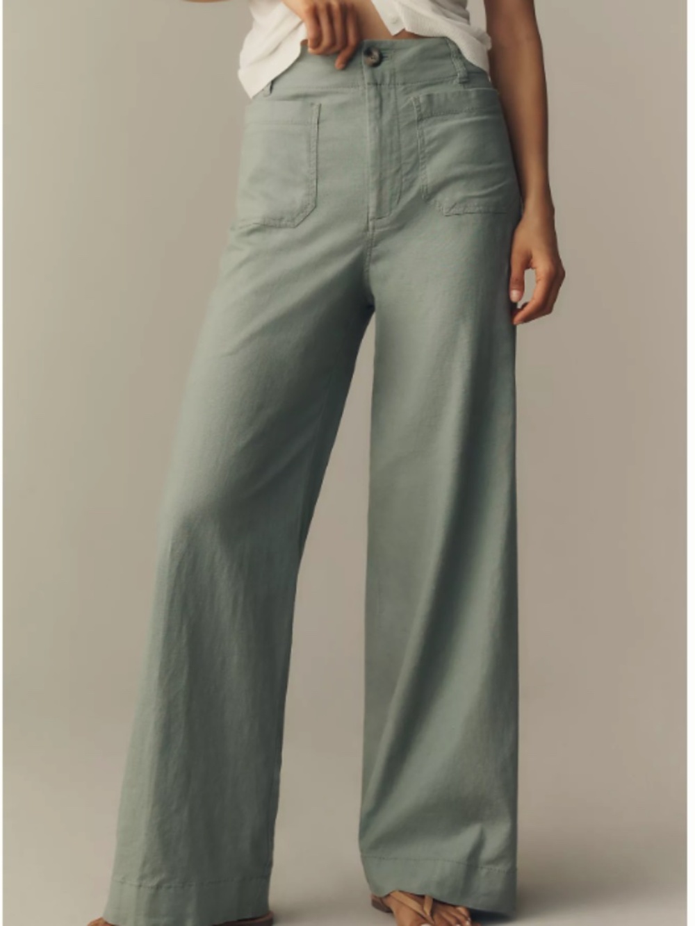 Maeve Colette Linen Stretch High-Rise Wide-Leg Pants Sz 26 Tall Green NWT
